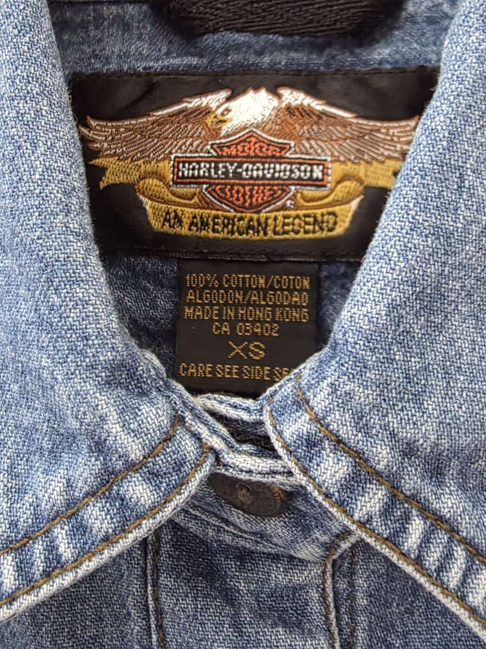 📣 Vintage Y2K Harley-Davidson Denim Shirt 👕 Button Down Embroided Logo XS 😍 - Picture 11 of 11